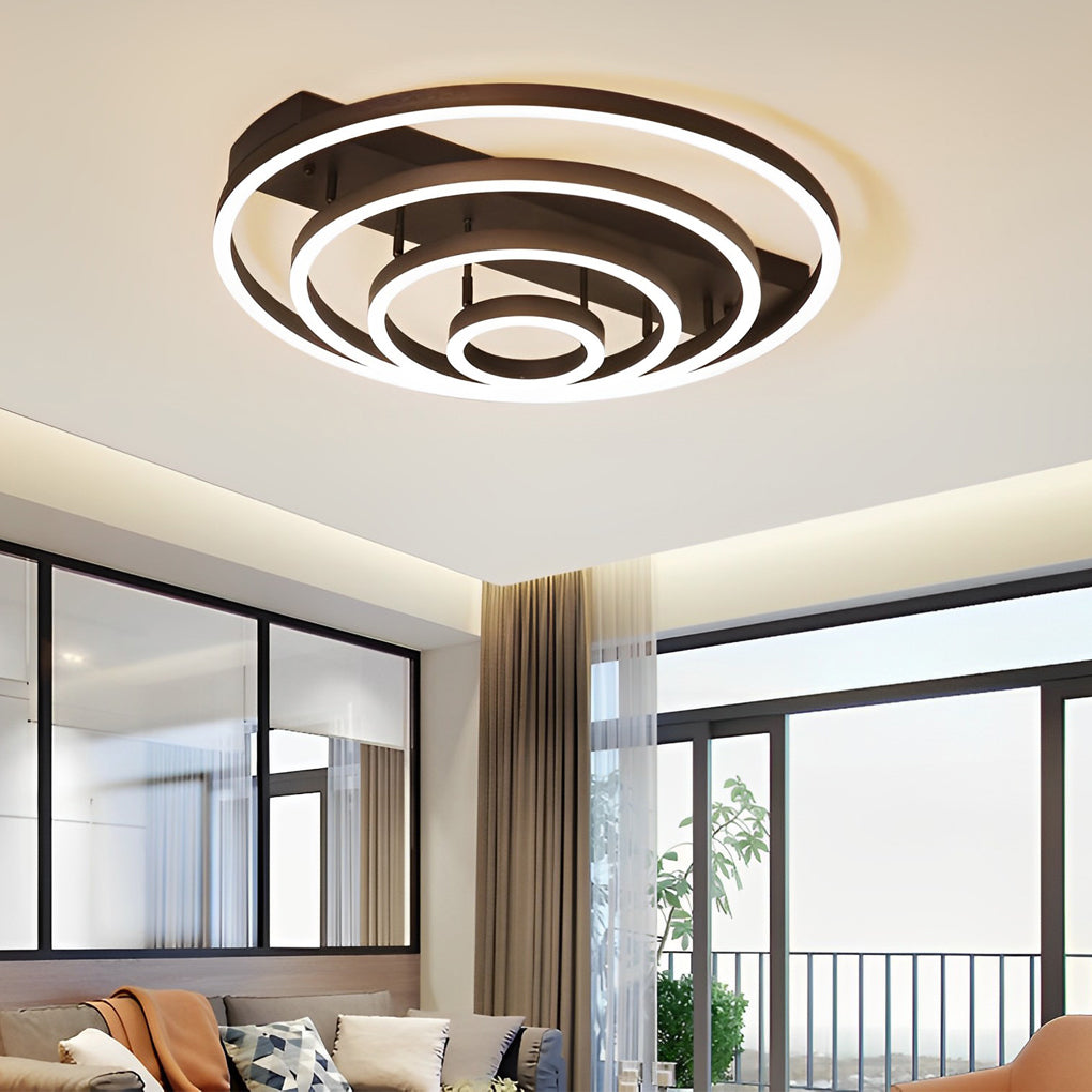Modern Coffee Circular Tiered LED Flush Mount Ceiling Light for Living Room and Bedroom