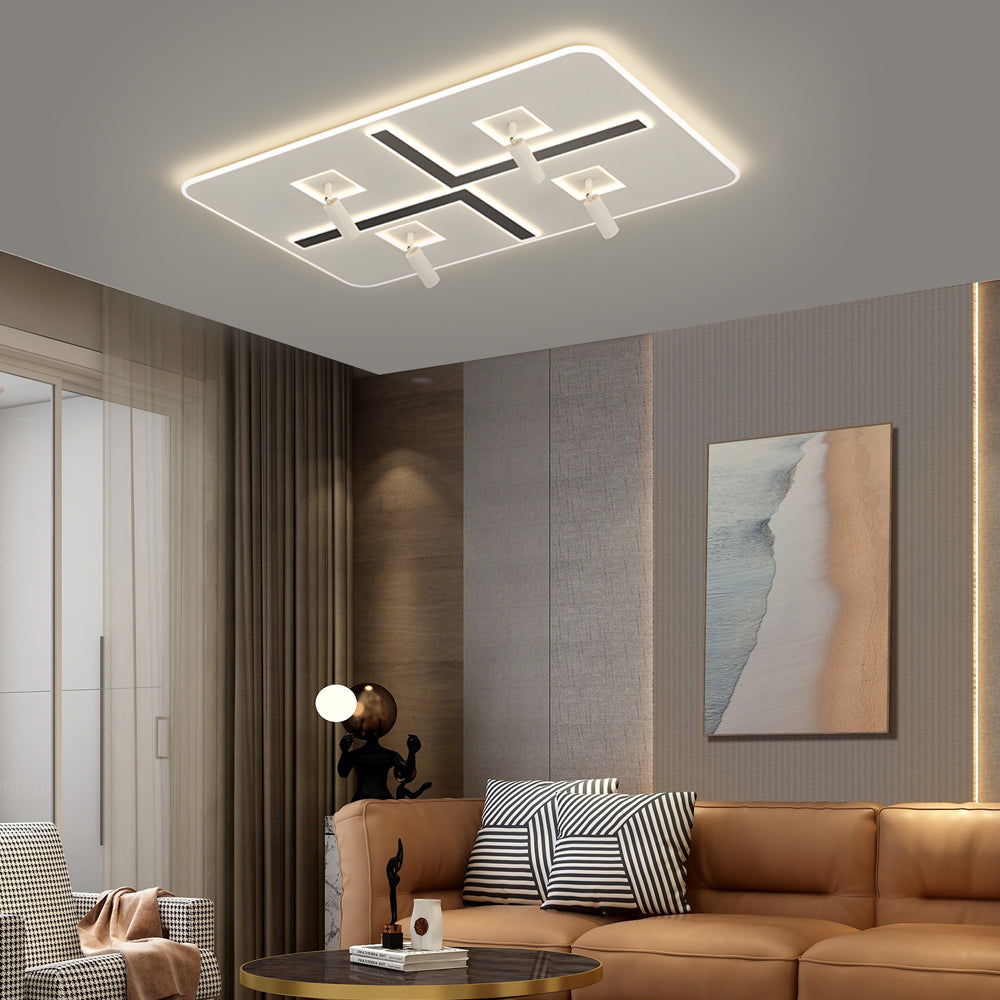Nordic Ultra Thin Rectangular LED Ceiling Light with Four Flexible Spotlights and Color Temperature Control
