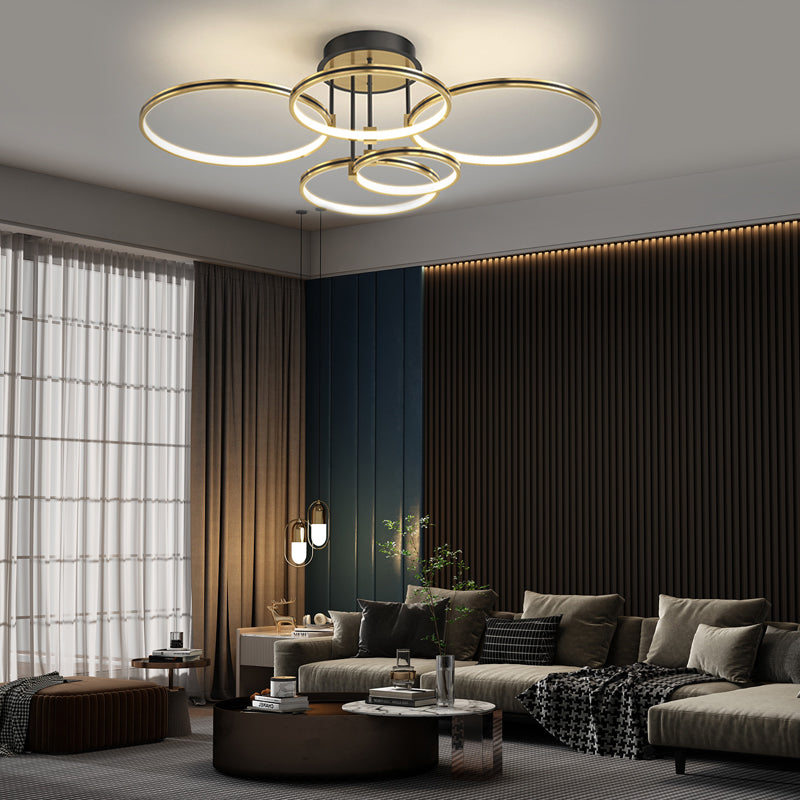 Modern Gold LED Ring Ceiling Light with Leather Accents and 3 Step Dimming