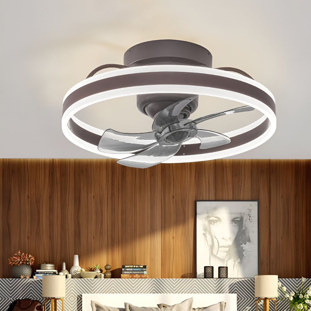 Modern Flush Mount Ceiling Fan with Stepless Dimming LED Light and 360 Degree Rotating Airflow