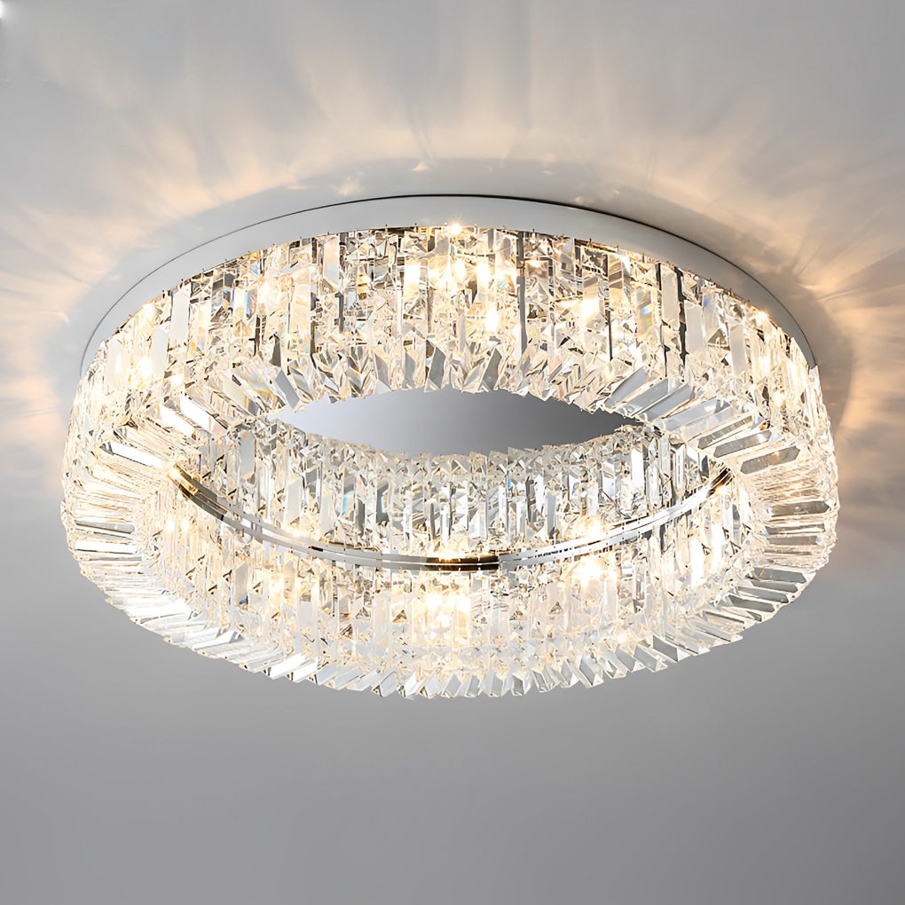 Luxury Modern Round Crystal Drum Flush Mount Ceiling Light for Bedroom and Living Room
