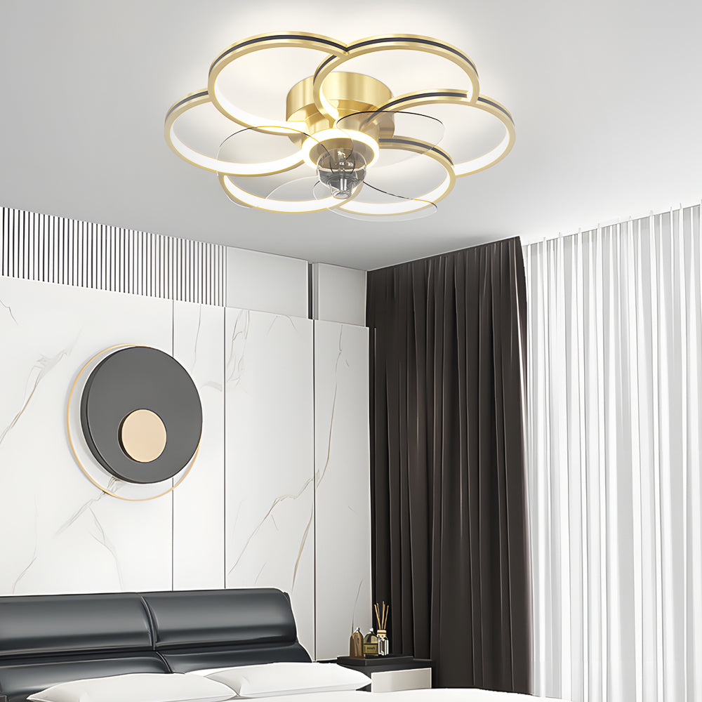 Modern Flower Shaped Silent LED Ceiling Fan with 3 Color Dimming Light