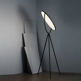 Modern Black Tripod Floor Lamp with Rotating LED Disc and Acrylic Diffuser for Bedroom and Living Room