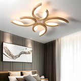 Modern Oak Wood Floral LED Semi Flush Mount Ceiling Light with Petal Acrylic Shades