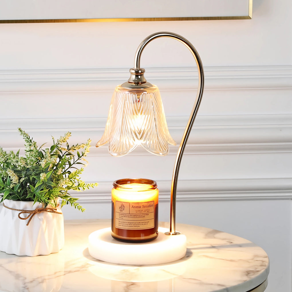 Modern Nordic Floral Glass Table Lamp with Integrated Cup Holder and Dimmable LED Light