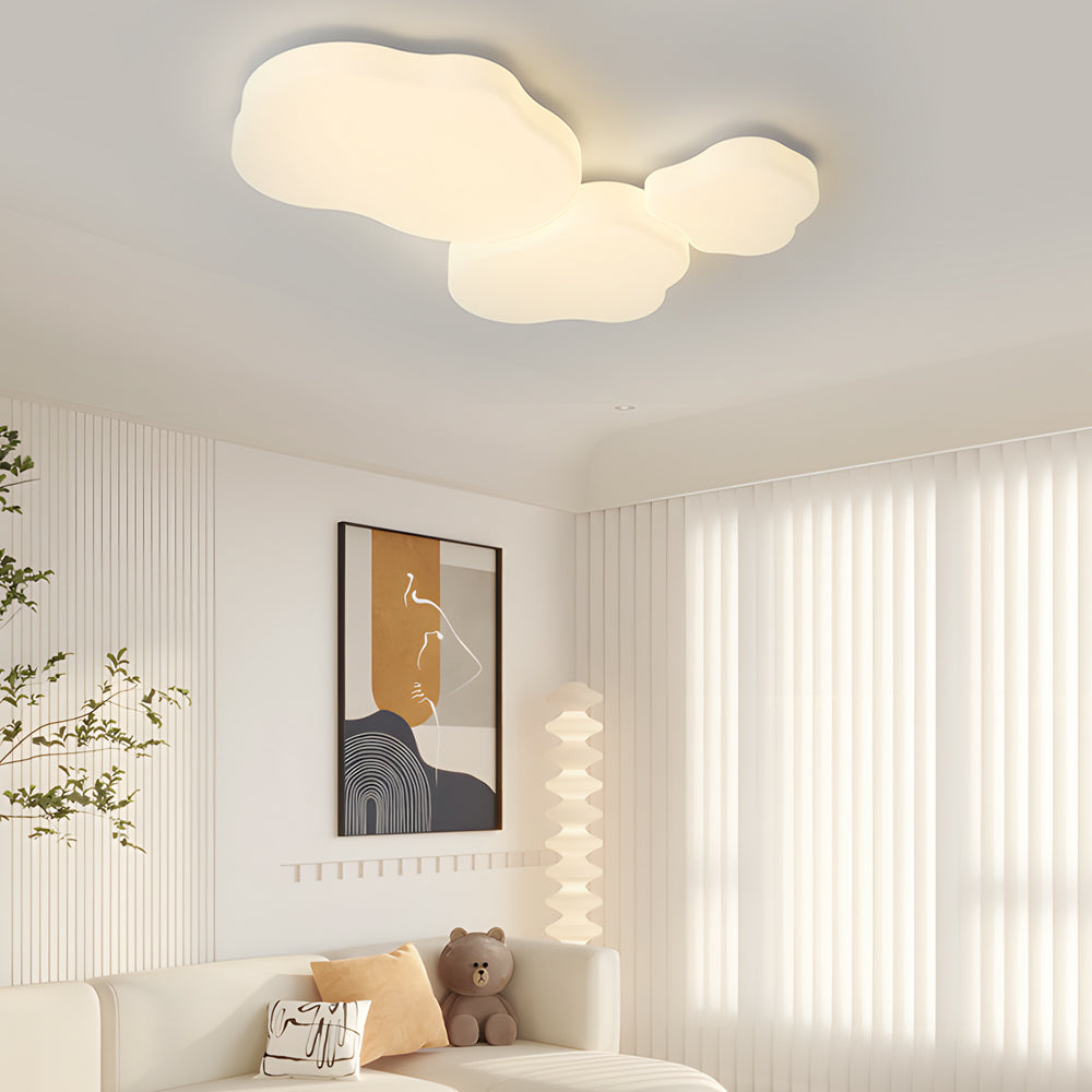 Modern Milky White Cloud Shape LED Ceiling Light with Three Step Color Dimming for Kids Bedroom