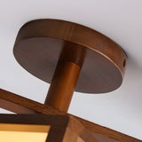 Modern Walnut Wood Cube Semi Flush Mount Ceiling Light with White Glass Shade