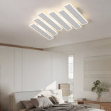 Modern White Geometric Linear LED Ceiling Light Dimmable Flush Mount with Remote Control