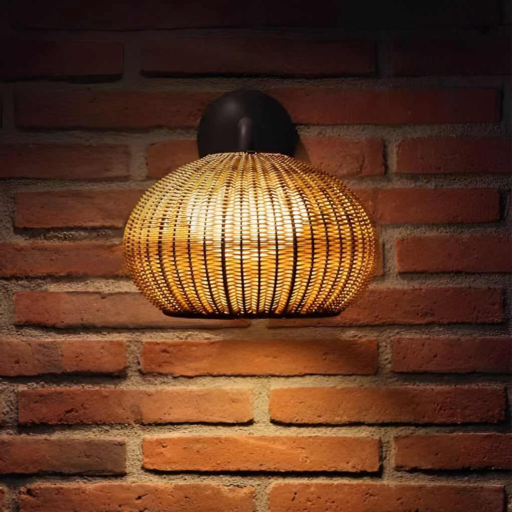 Modern Waterproof Rattan Lantern Outdoor Wall Sconce and Garden Hanging Pendant Lamp