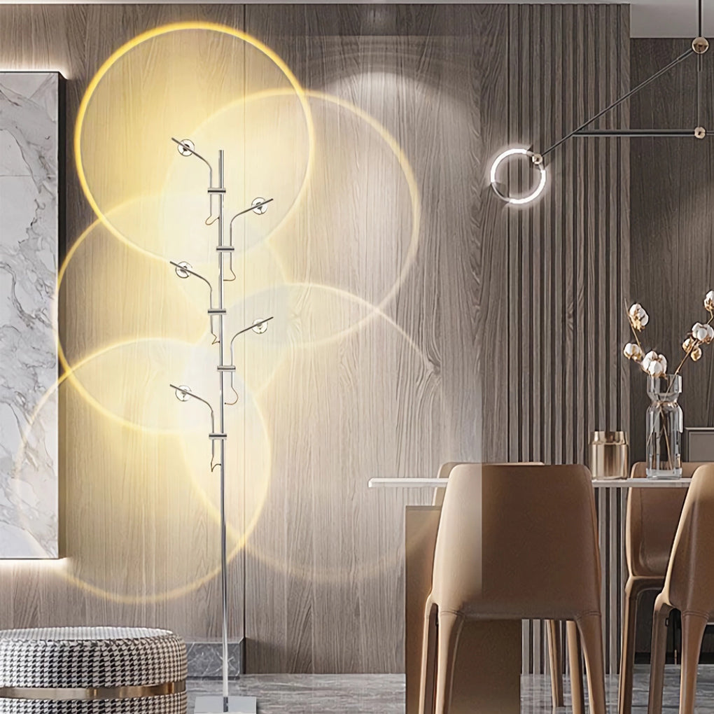 Industrial Chrome Standing Floor Lamp with Multi Head Adjustable Task Lighting for Living Room