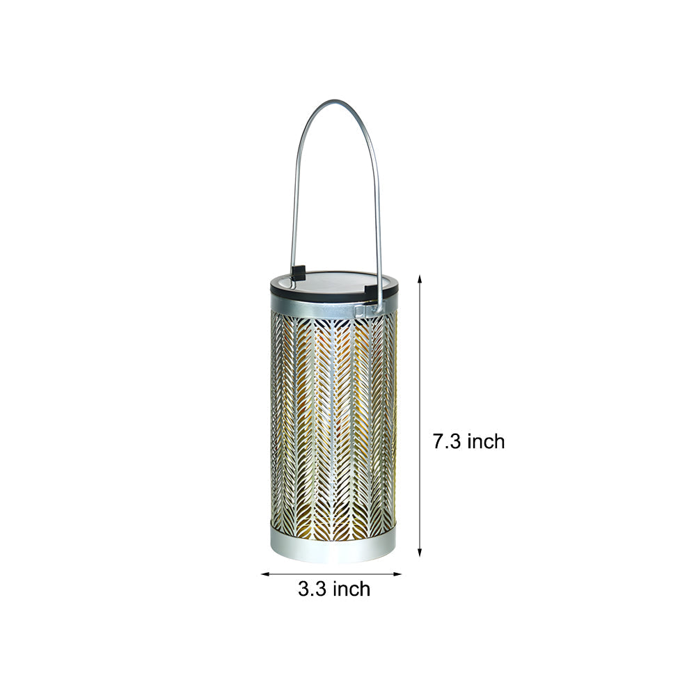 7.3 Inch Solar Outdoor Hanging Lantern Metal Cutout Flower Pattern Waterproof Decorative Garden Light