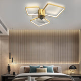 Silent Modern LED Ceiling Fan Light with Square and Round Ring Design Three Step Dimming