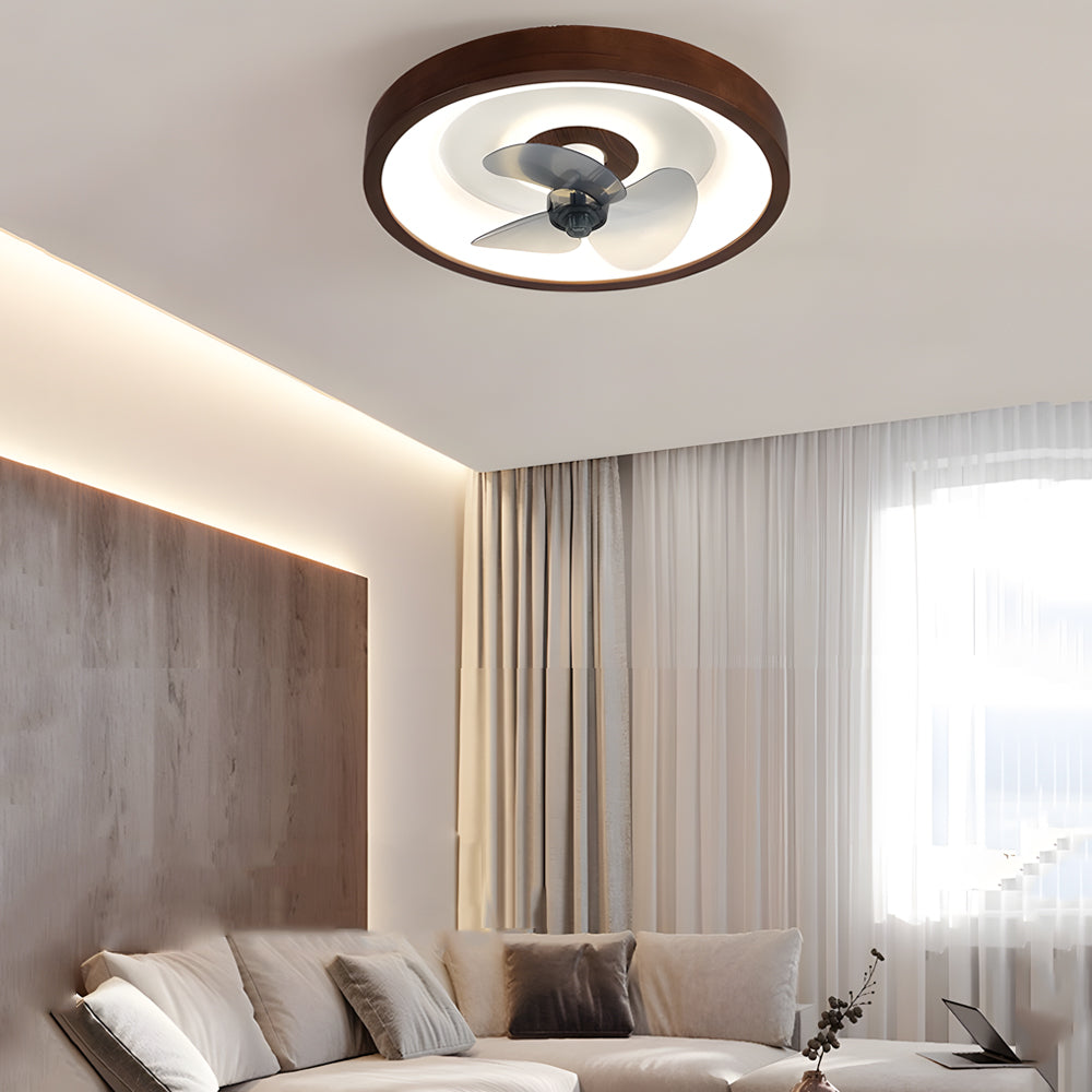 Modern 20 Inch Walnut Flush Mount Ceiling Fan with Dimmable LED Light and 6 Speed Remote