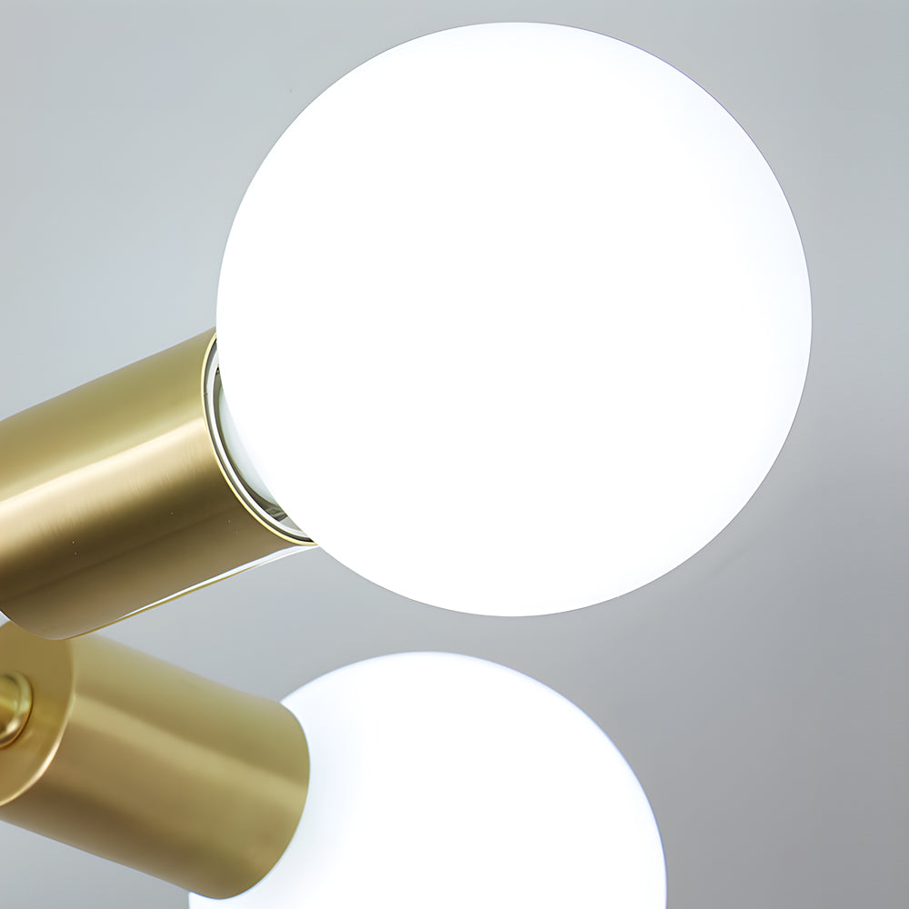 Modern Gold Chandelier with White Spherical Glass Shades for Living Room and Bedroom