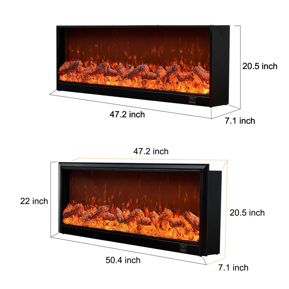 Modern Black Recessed Electric Fireplace with Remote Control and Adjustable Flame Brightness