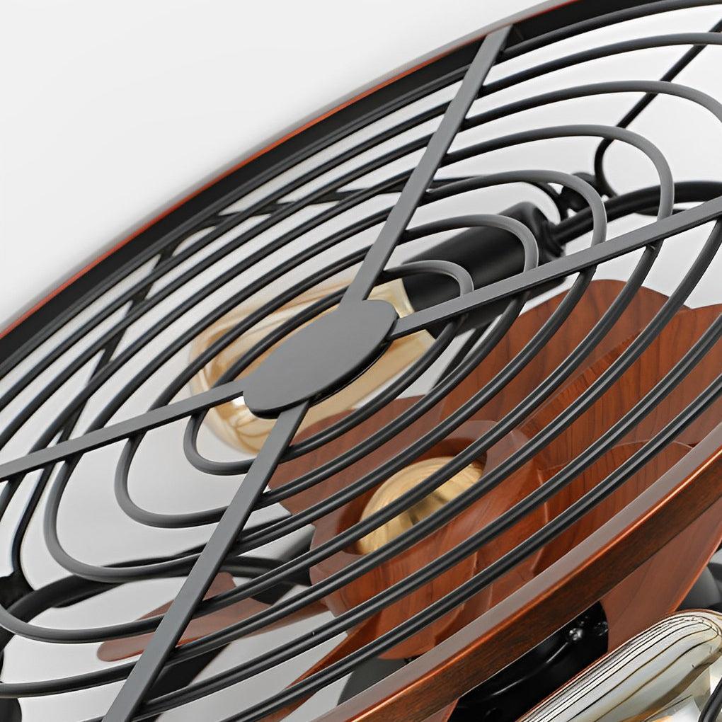 Industrial Metal Bladeless Ceiling Fan with Light Silent Low Profile Flush Mount Cage Fan Lamp
