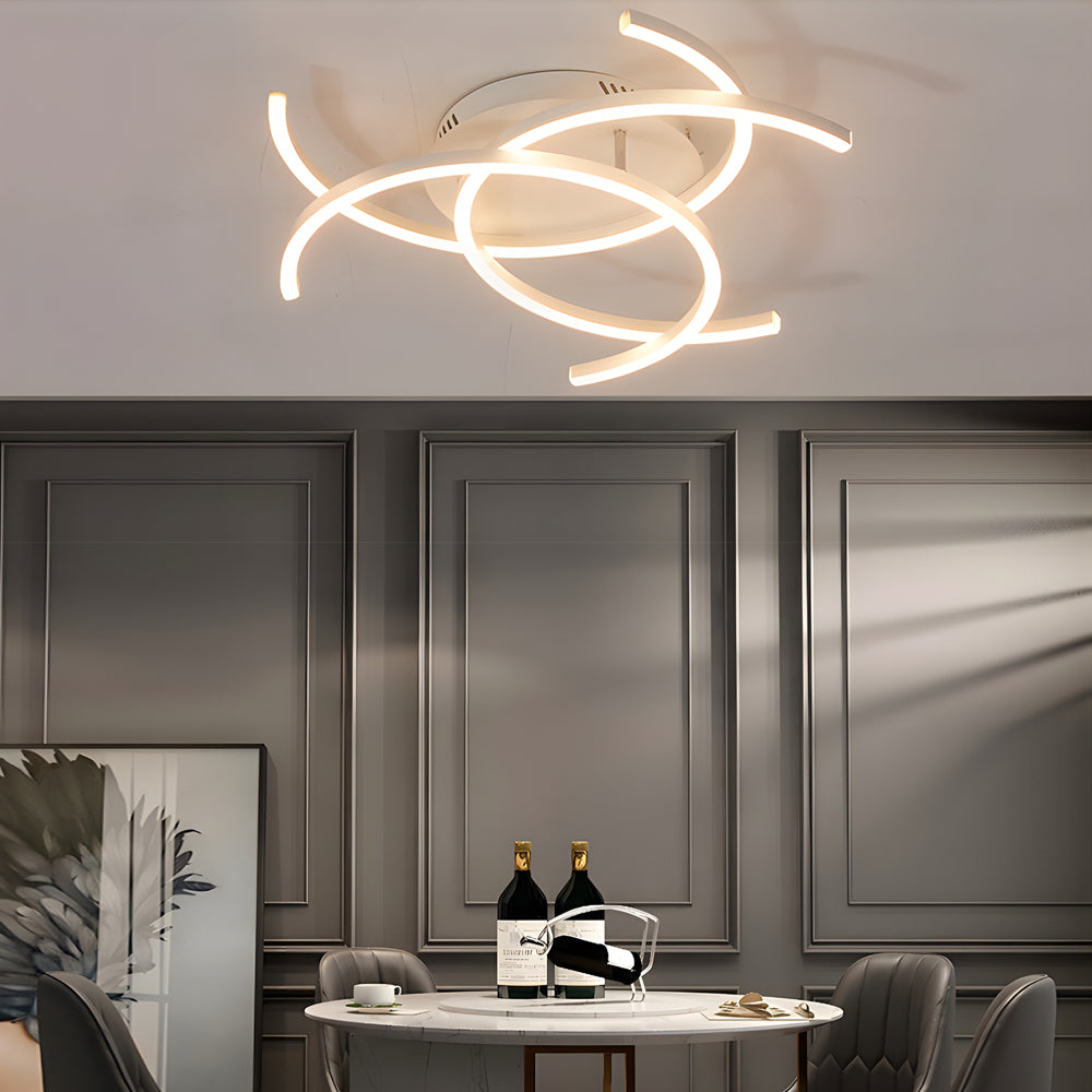 Modern Minimalist Line Design LED Ceiling Light Dimmable Flush Mount Lamp with Remote Control