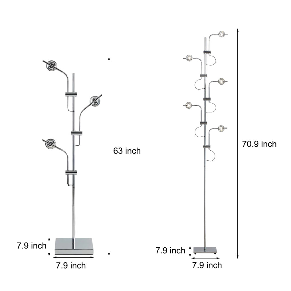 Industrial Chrome Standing Floor Lamp with Multi Head Adjustable Task Lighting for Living Room