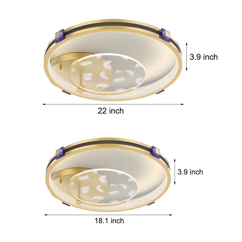 Modern Gold Feather Pattern Round LED Ceiling Lamp with Three Color Dimming Modes