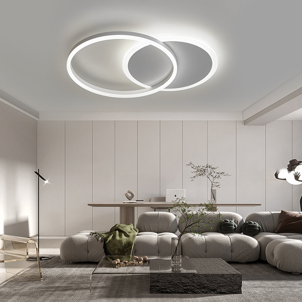 Modern 22 Inch Double Ring LED Flush Mount Ceiling Light Fixture for Living Room and Bedroom