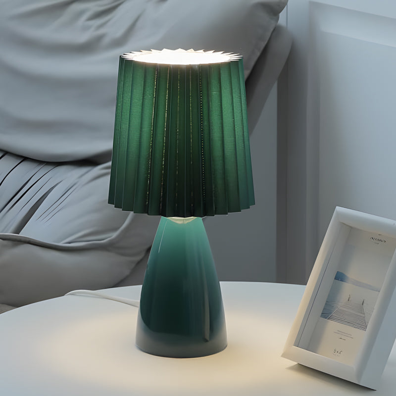 Modern 12 Inch Pleated Shade Glass Table Lamp with 3 Step Dimming and USB Power