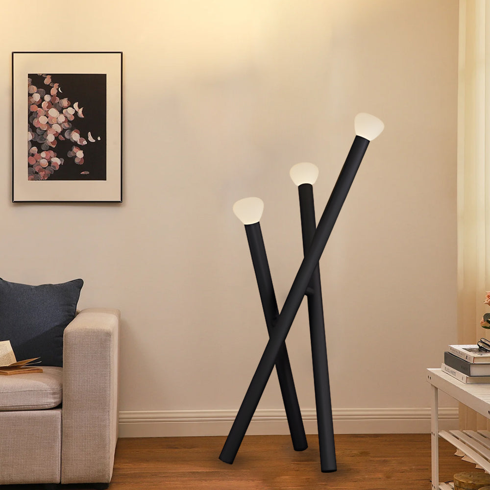 Modern 3 Light Metal Stick Standing Lamp with Glass Shades and Dimmable Switch
