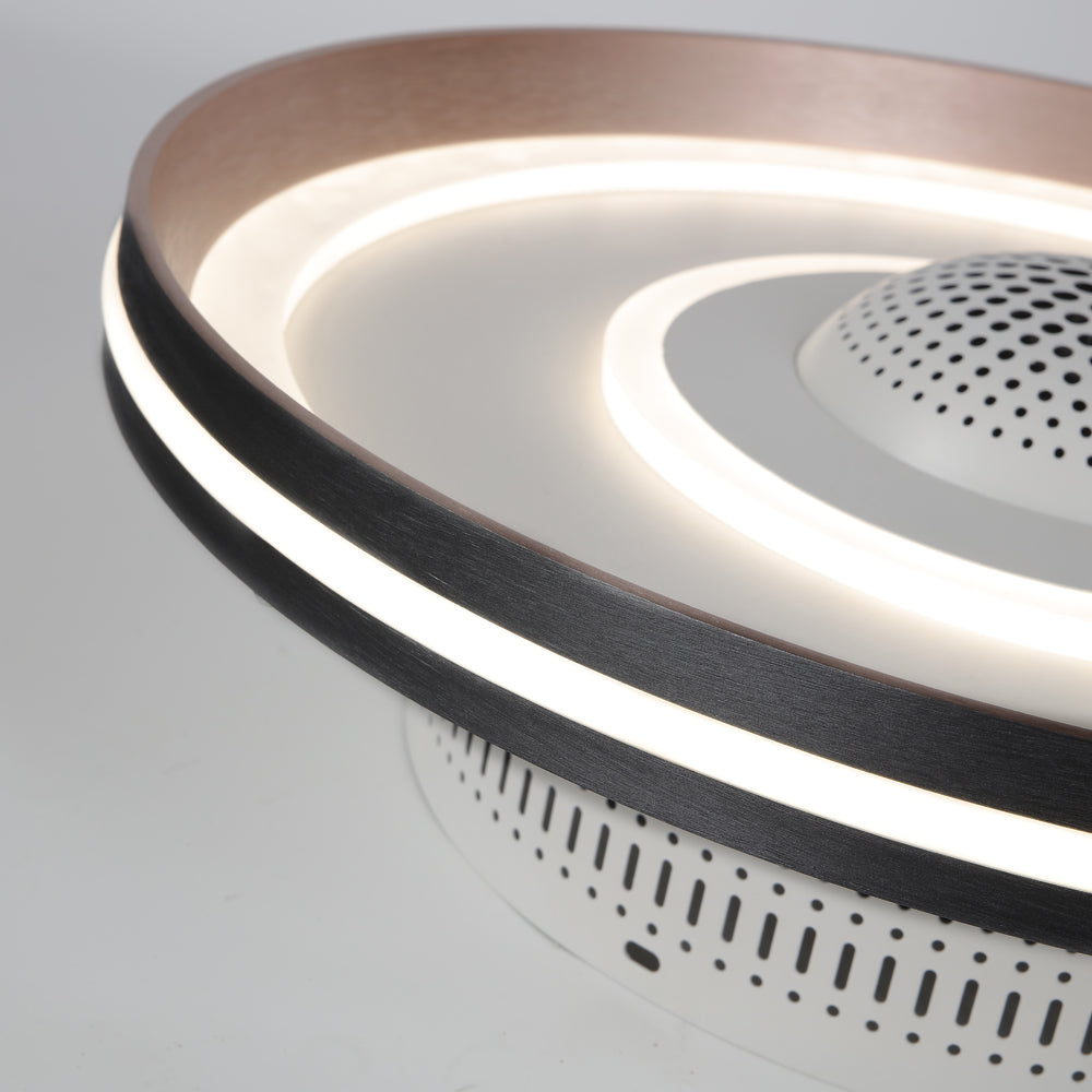 Modern Round Bladeless Ceiling Fan with Dimmable LED Light Flush Mount Low Profile Fixture