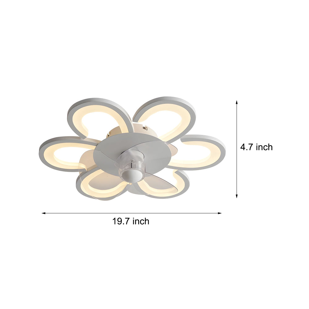 Modern 19.7 Inch White Flower Flush Mount Ceiling Fan with Remote Control and Dimmable LED Light