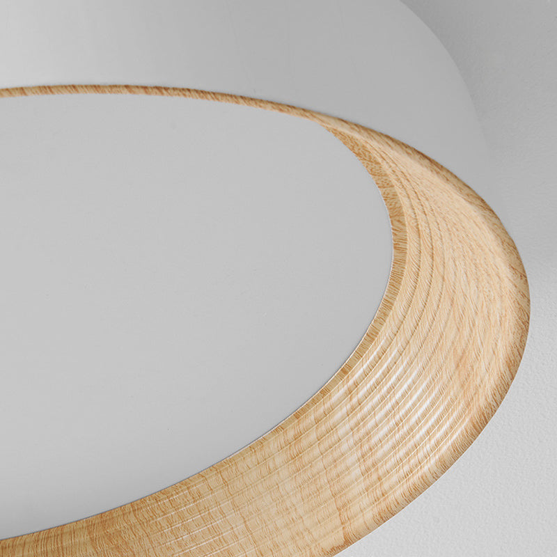 Modern Wood Grain Round LED Ceiling Light Iron 3 Step Dimming Flush Mount Fixture