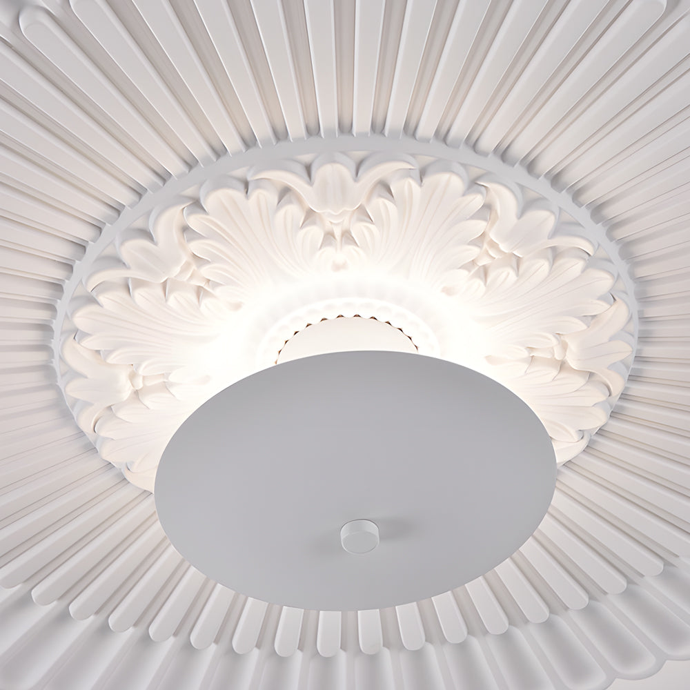 Ornate White Plaster Relief LED Flush Mount Round Ceiling Light Dimmable 19.7 Inch