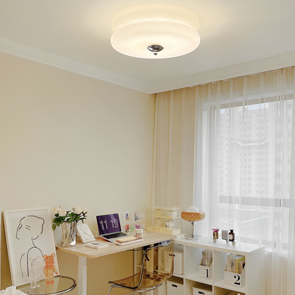 Modern Nordic Round Glass Drum LED Ceiling Light Fixture with Three Step Dimming Control