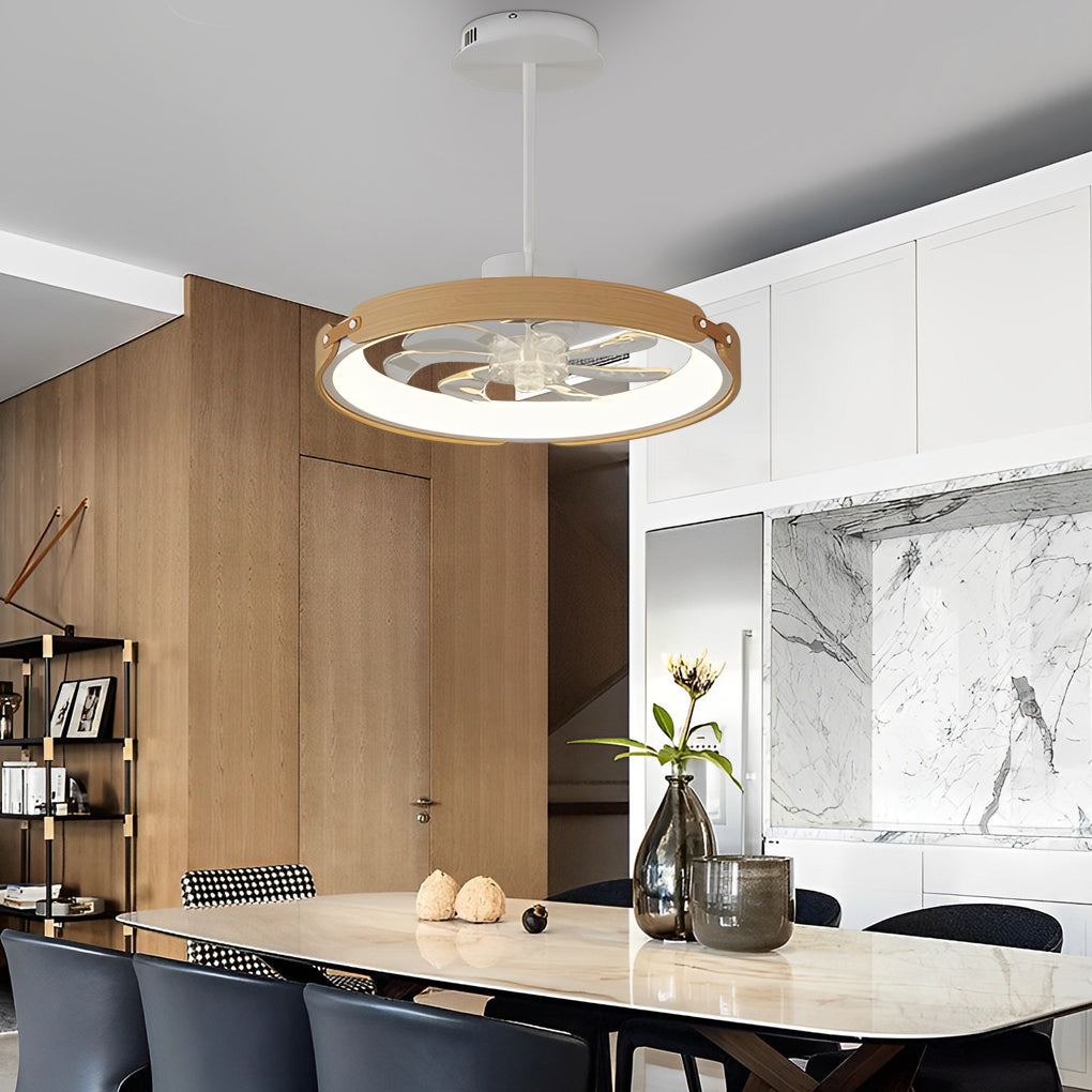 Modern Wood LED Bladeless Ceiling Fan with 3 Step Dimming and Smart App Control