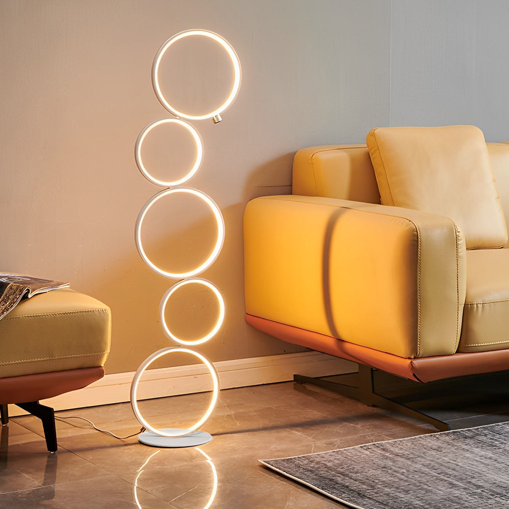Contemporary 5 Ring LED Stacked Floor Standing Lamp with Dimmable Touch Control for Modern Interiors