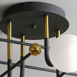 Modern Sputnik Globe Semi Flush Mount Ceiling Light with Milky White Glass Shades