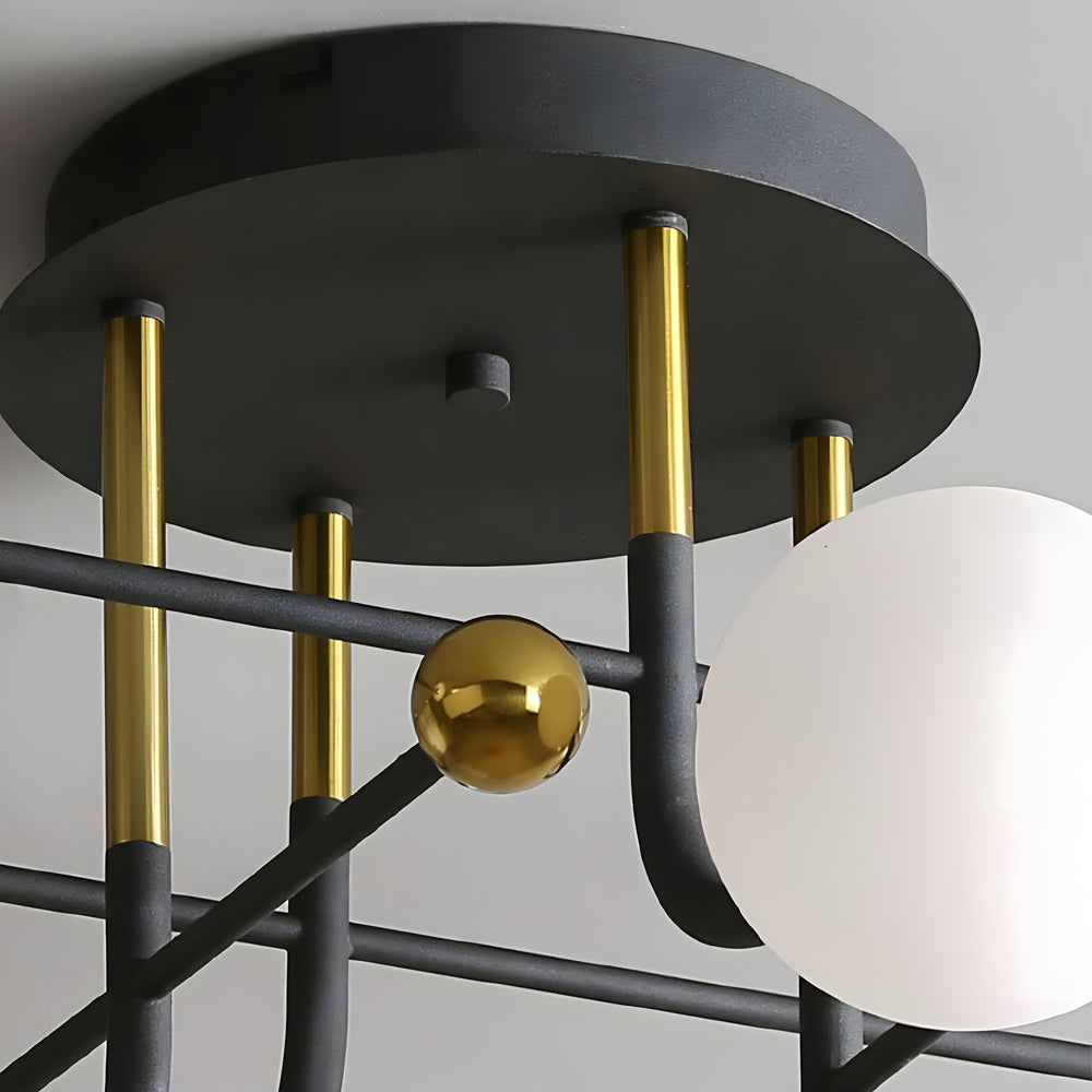 Modern Sputnik Globe Semi Flush Mount Ceiling Light with Milky White Glass Shades
