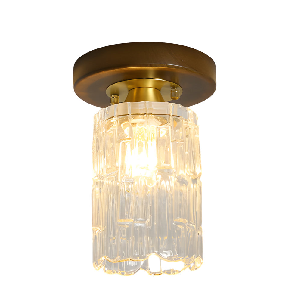 American Country Style Walnut Wood and Glass Flush Mount Ceiling Light Fixture