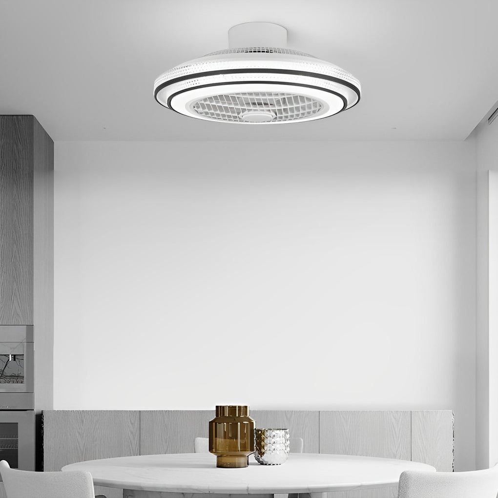 20 Inch Modern Bladeless Ceiling Fan with LED Light Quiet Flush Mount Enclosed Fan for Low Ceilings