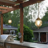 Retro Glass Globe Outdoor Pendant Light Waterproof Aluminum Exterior Chandelier for Porch and Garden