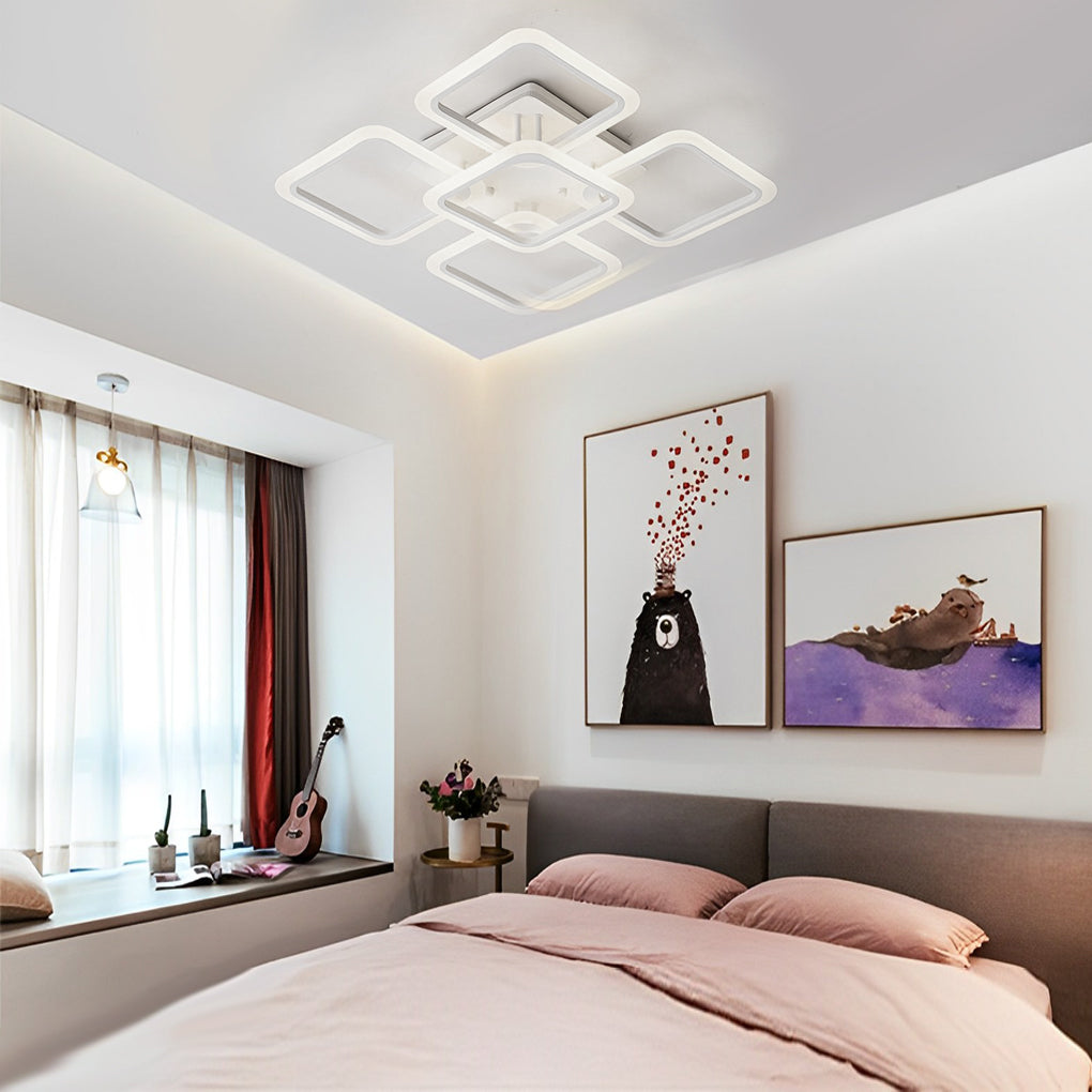 Modern Square Geometric LED Flush Mount Ceiling Light with Remote Control Stepless Dimming