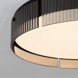 Modern Dimmable Round Ribbed Glass LED Flush Mount Ceiling Light in Gold or Black