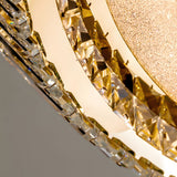 Modern Crystal Drum Flush Mount Ceiling Light Titanium Gold LED Chandelier with Quicksand Detail