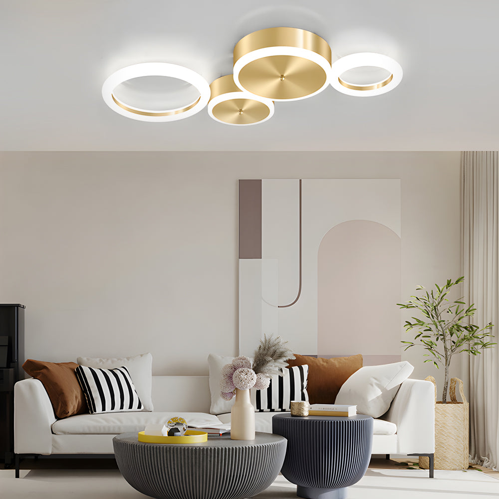 Contemporary Gold LED Flush Mount Ceiling Light Ring Circle Fixture for Living Room Bedroom