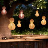 Rustic Woven Rattan Gourd Outdoor Pendant Light IP65 Waterproof Exterior Hanging Lamp for Garden and Patio