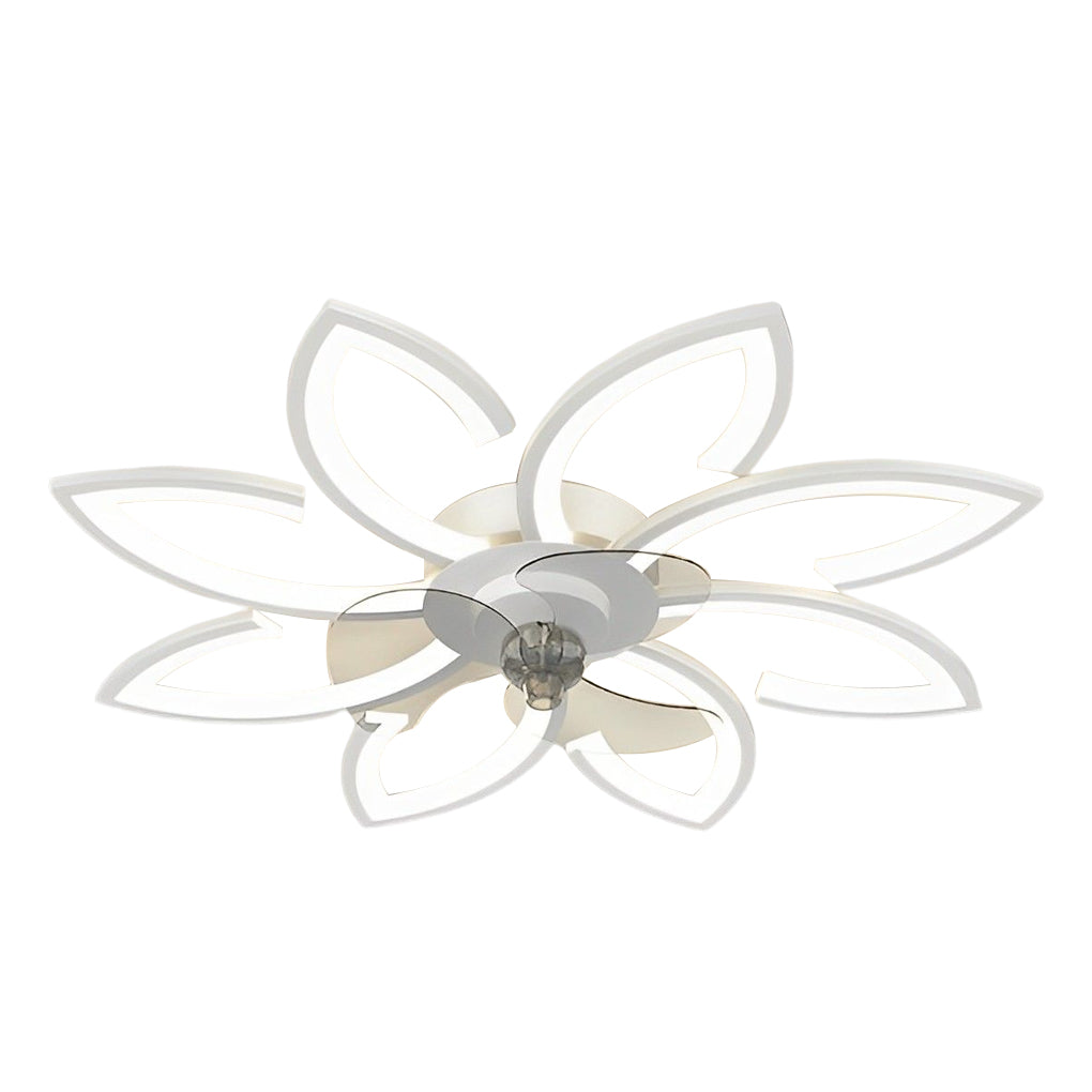 Modern Flower Flush Mount LED Ceiling Fan Smart Dimmable Low Profile Lighting for Bedroom