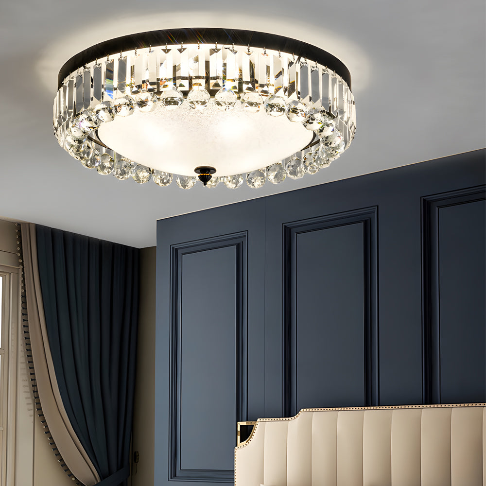 Modern Round Crystal LED Ceiling Light Luxury American Style Flush Mount Lamp with Dimming