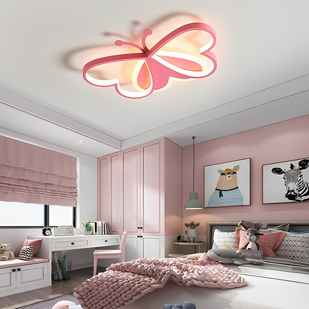 Modern Butterfly Shaped LED Ceiling Light Flush Mount Fixture for Bedroom Kids Room