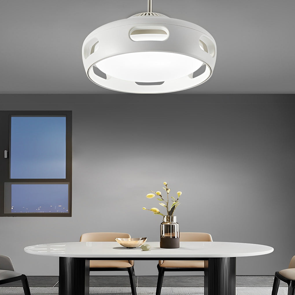 Modern White Round Smart Bladeless Ceiling Fan with Dimmable LED Lighting