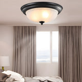 American Vintage Semi Flush Mount Ceiling Light with Round Glass Shade and Iron Frame for Bedroom