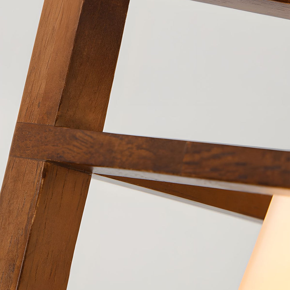 Modern Walnut Wood Cube Semi Flush Mount Ceiling Light with White Glass Shade
