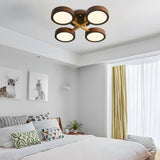 Mid Century Modern Sputnik Walnut Wood Circle LED Ceiling Light Flush Mount Fixture